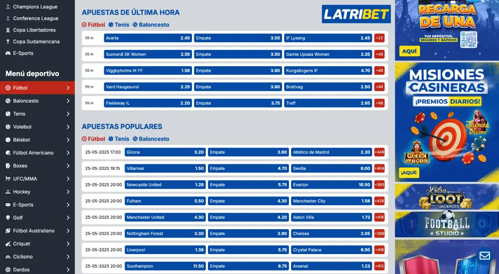 Apuestas deportivas en Latribet