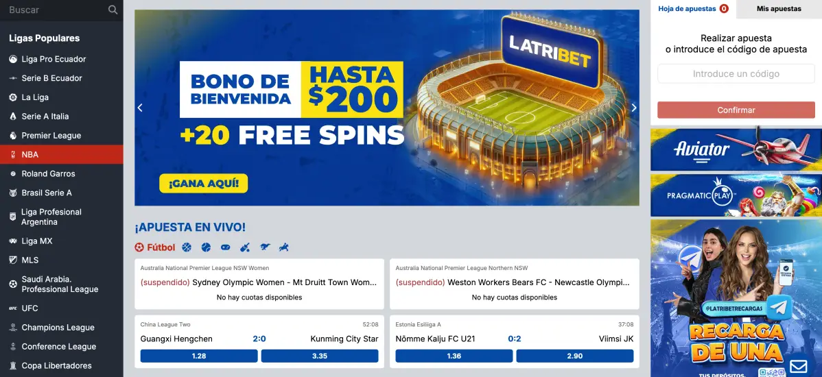 Sitio web de la casa de apuestas Latribet