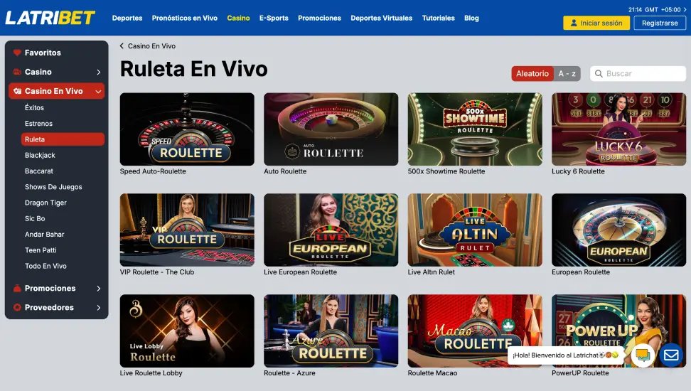 Juegos en vivo en el Casino Latribet