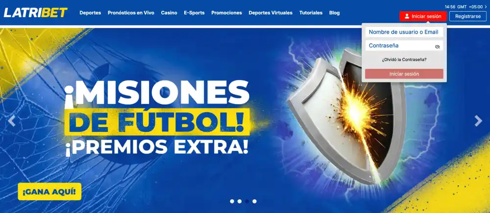 Inicio de sesión en el sitio oficial de Latribet